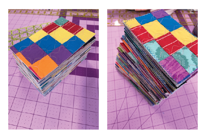 image of quilted postcards in a stack